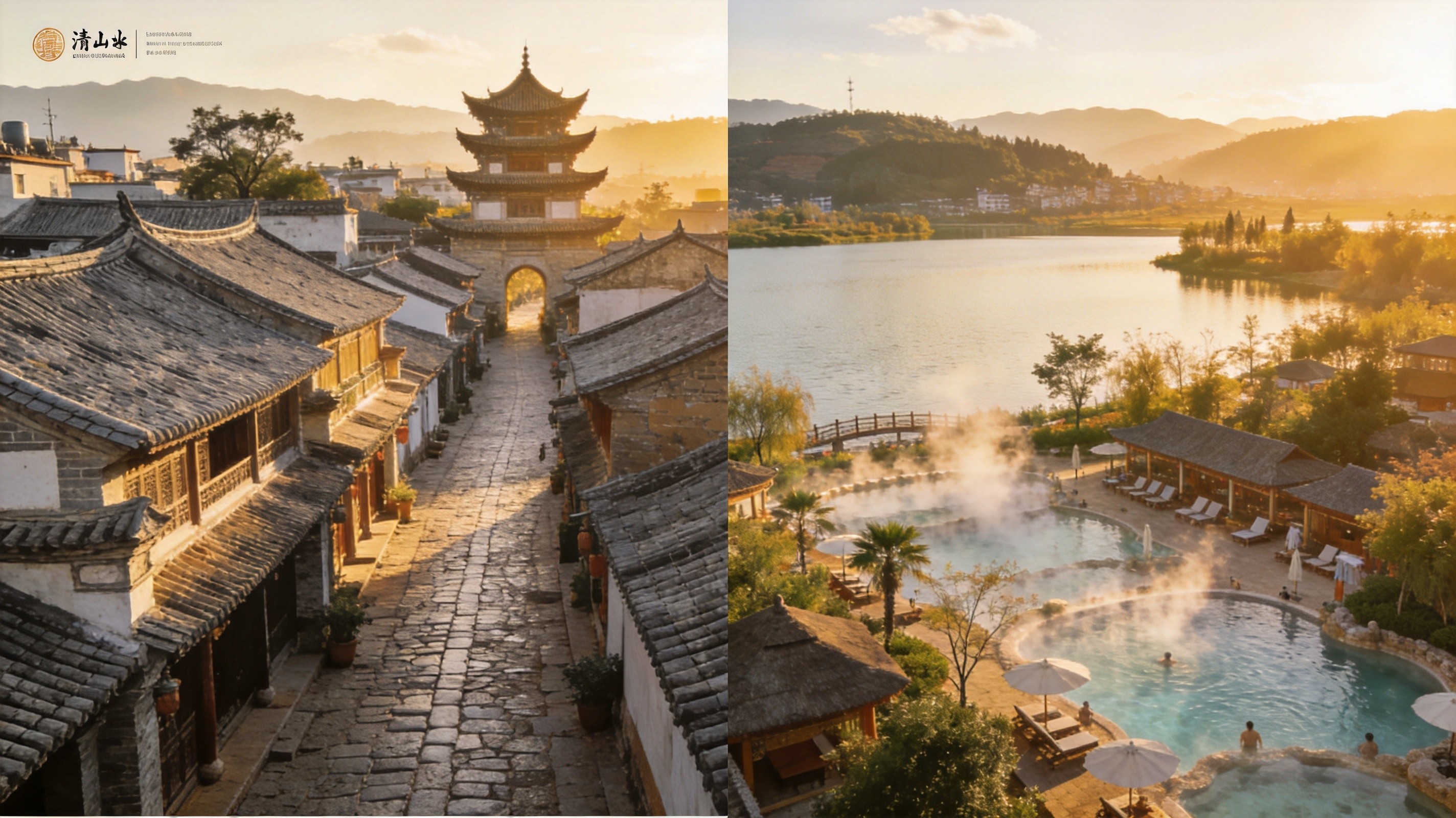 建水古韵与弥勒湖景对比